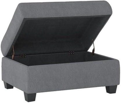 Dark Gray Upholstered Ottoman With Concealed Storage
