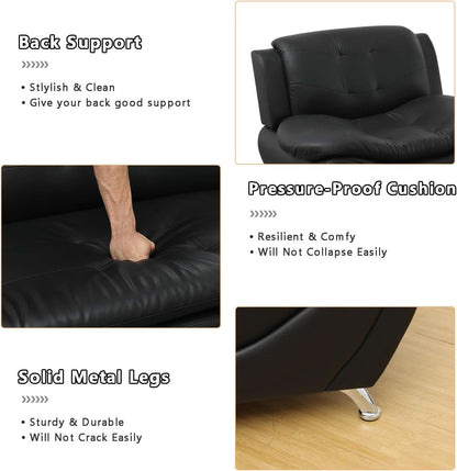Black Leather Sofa Set With Loveseat For Living Room