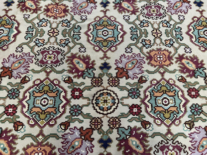 Antique Turkish Kilim Rug 7x10 Allover Pattern, Ivory Cream Maroon Light Blue, Wool Flatweave Hand Woven, Large Kilim, Vintage Kilim Carpet