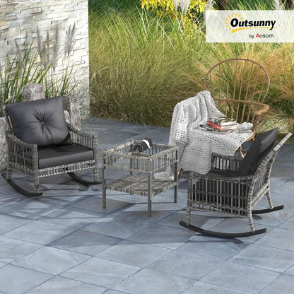 Wicker Outdoor Rocking Chair Set with Storage Table