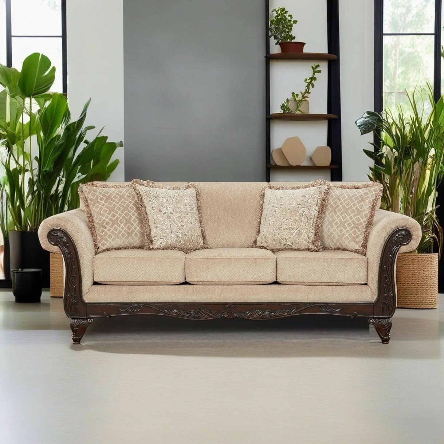 2 Piece Living Room Set Sofa and Loveseat in Beige Wheat