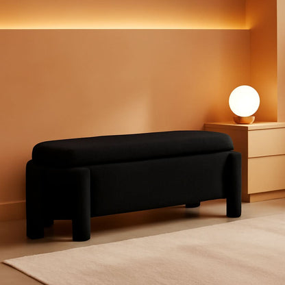 FiftyInch Sherpa Black Upholstered Storage Bench Ottoman