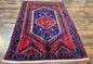 Persian Tribal Rug 5x7, Wool Handmade Vintage Hamadan Nahavand Carpet, Red & Navy Blue, Animal Motifs, Geometric Oriental Rug 5 x 7