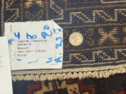 Navy Blue Afghan Balouch Rug 4x6, Handmade, New