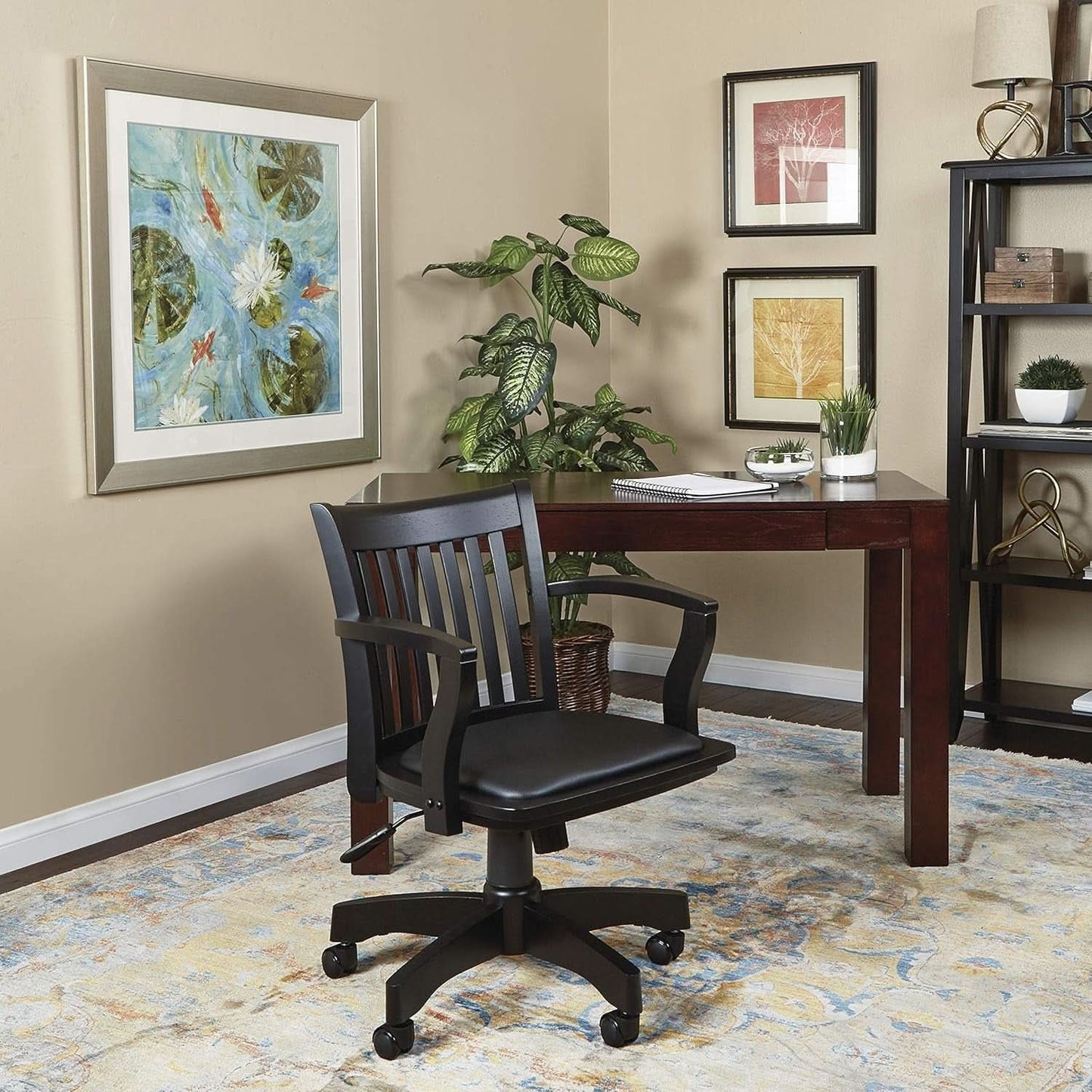 Deluxe Wood Banker Desk Chair Black Adjustable Height Tilt