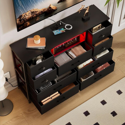 Charcoal Nine Drawer Wardrobe TV Stand With LED Lighting