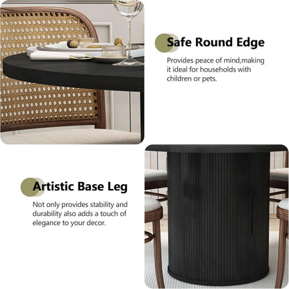 47 Inch Round Dining Table For 4 With Storage Shelf Black