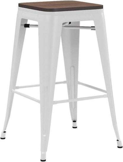 Metal Bar Stools Set of Four Backless Stackable Design