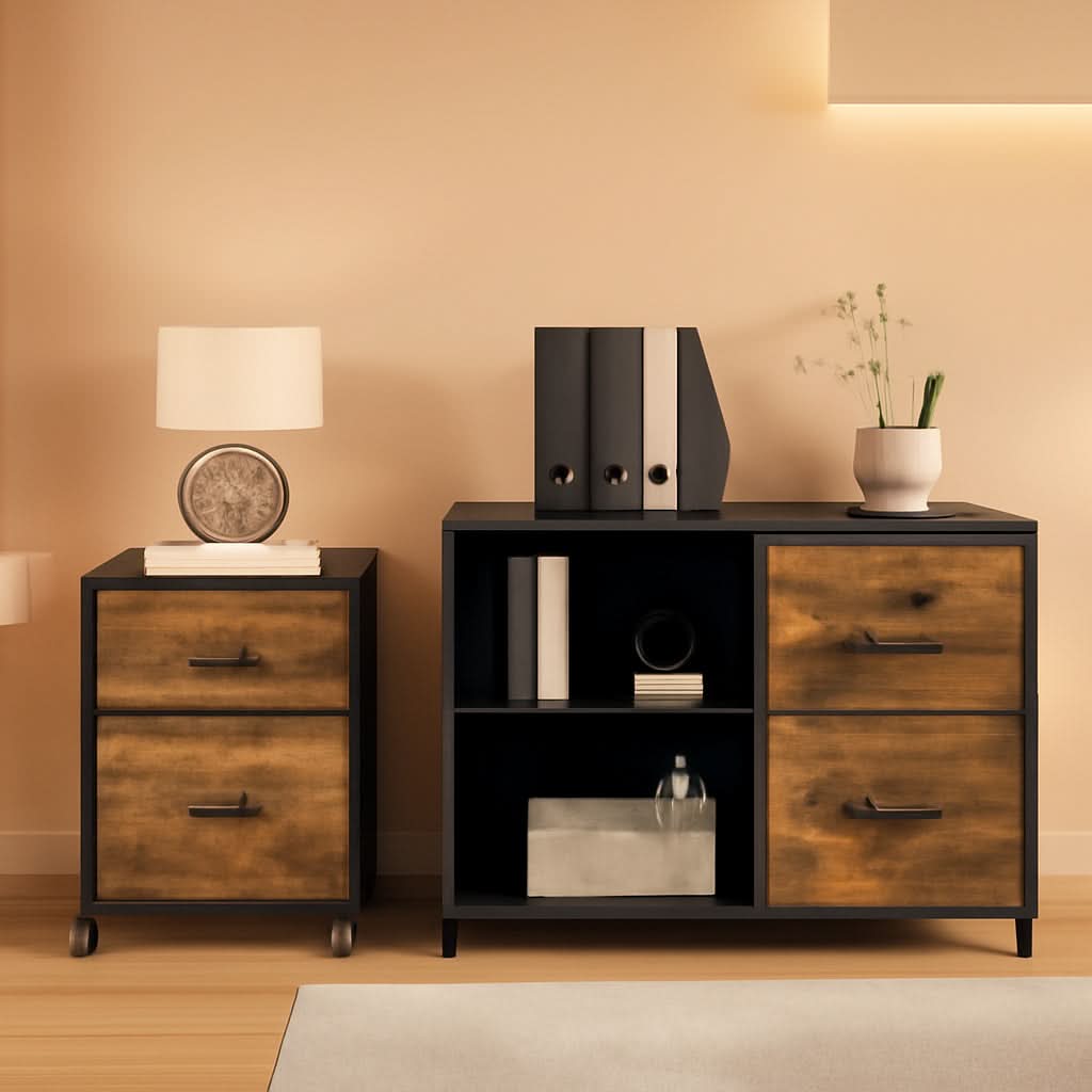 Black Rolling File Cabinet With 2 Drawers And Lock