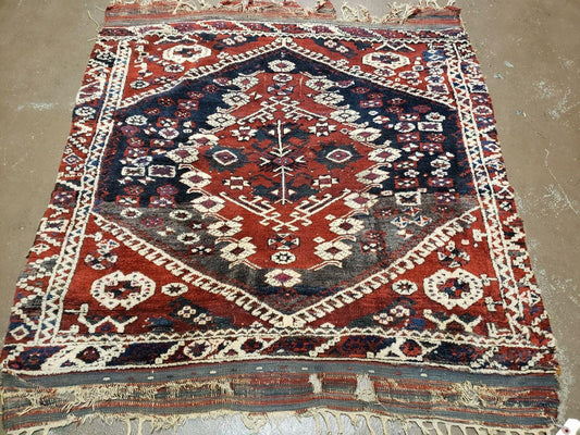 4' X 4' 4" Antique Handmade Turkish Oriental Bergema Wool Veg Dyes Tribal Collectible Rug