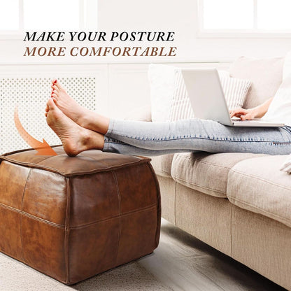 Authentic Brown Leather Ottoman Square Memory Foam