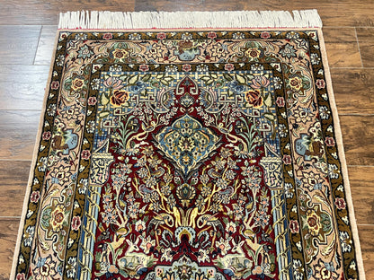 Marvelous Persian Isfahan Rug 3.7 x 5.6, Tree of Life and Animal Pictorials, Handmade Vintage Super Fine 600 KPSI, Kork Wool  Silk Highlights, Rare