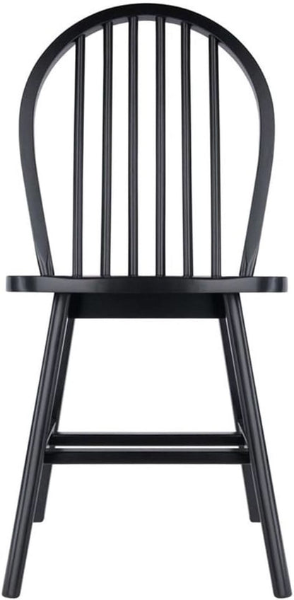 Windsor Dining Chair Set Solid Wood Black Finish 2 Pack