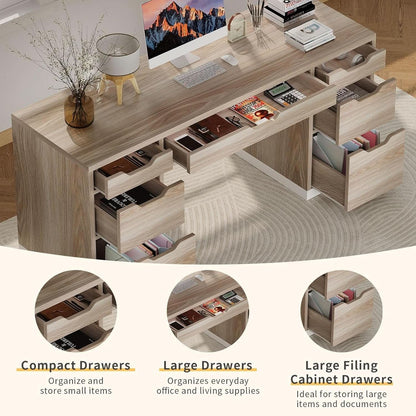 54 Inch Computer Desk With Storage Drawers White Walnut