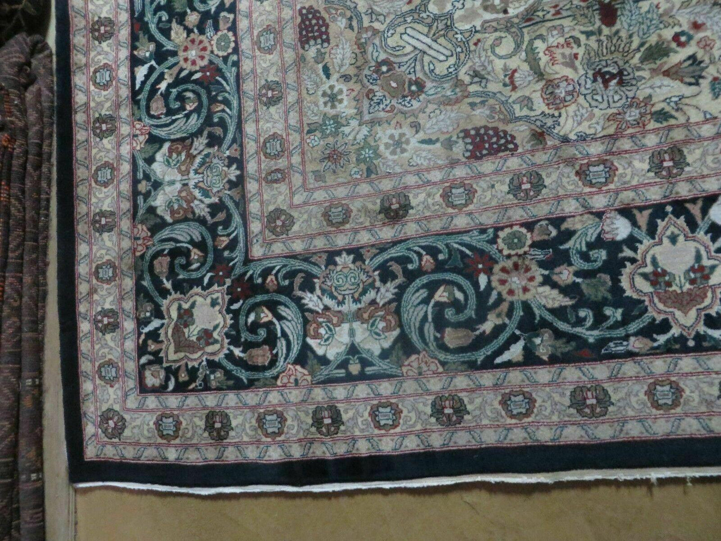 Beautiful Sino Persian Rug 9x12, Elegant High Quality Handmade Wool Oriental Carpet, Medallion with Corner Design, Floral, Black and Ivory