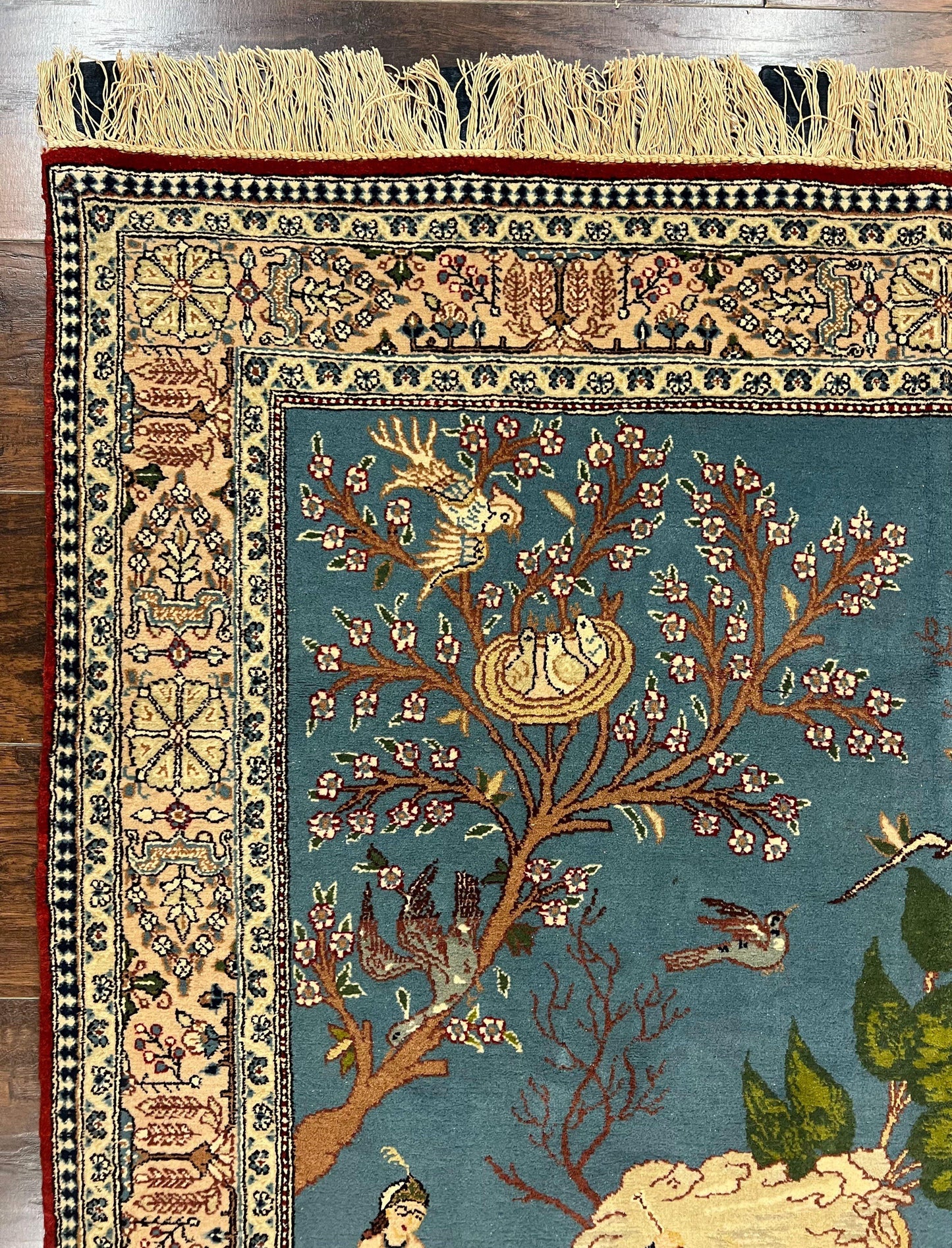 Vintage Persian Qum Pictorial Rug 5x7 - Wool & Silk