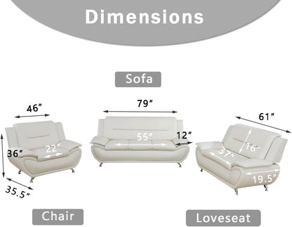 Creamy White 2 Piece Sofa Set Living Room Modern Style