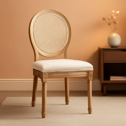 Oval Back Rattan Upholstered Dining Chairs Set Of 6 Beige With Wood Legs