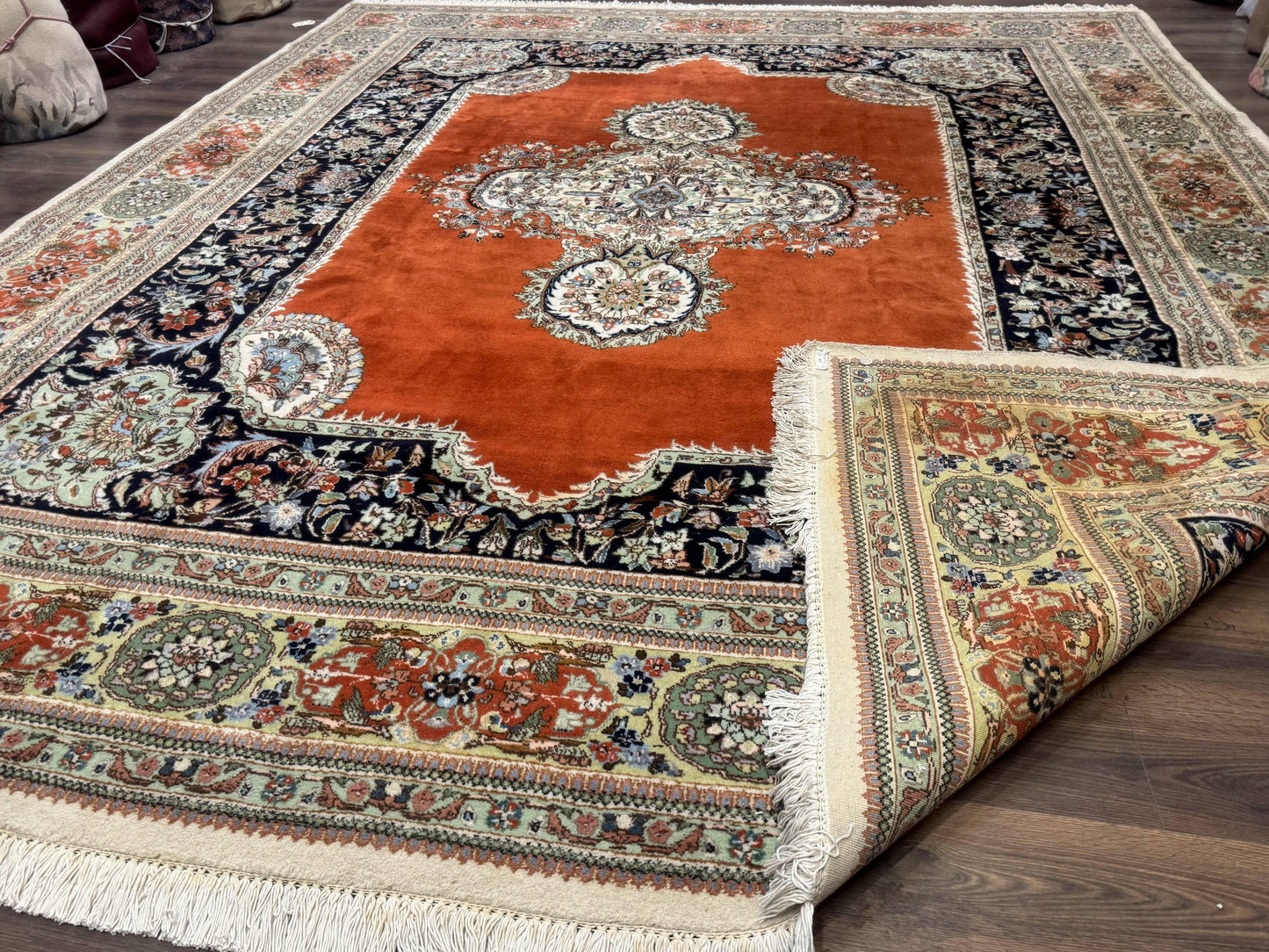 Persian Rug 11x13, Semi Open Field, Soft Wool Pile, Vintage Persian Carpet, Persian Tabriz Tabatabai