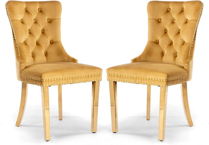 Velvet Tufted Dining Chair Set Of 2 With Nailhead Trim
