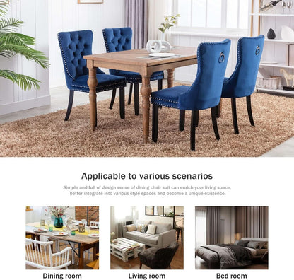 Navy Velvet Wingback Dining Chairs Set Of 4 Modern
