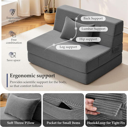 Dark Gray 4In1 Folding Memory Foam SofaBed Washable Cover