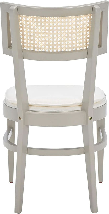 Coastal Grey Cane Seat Cushion Dining Chair For Kitchen