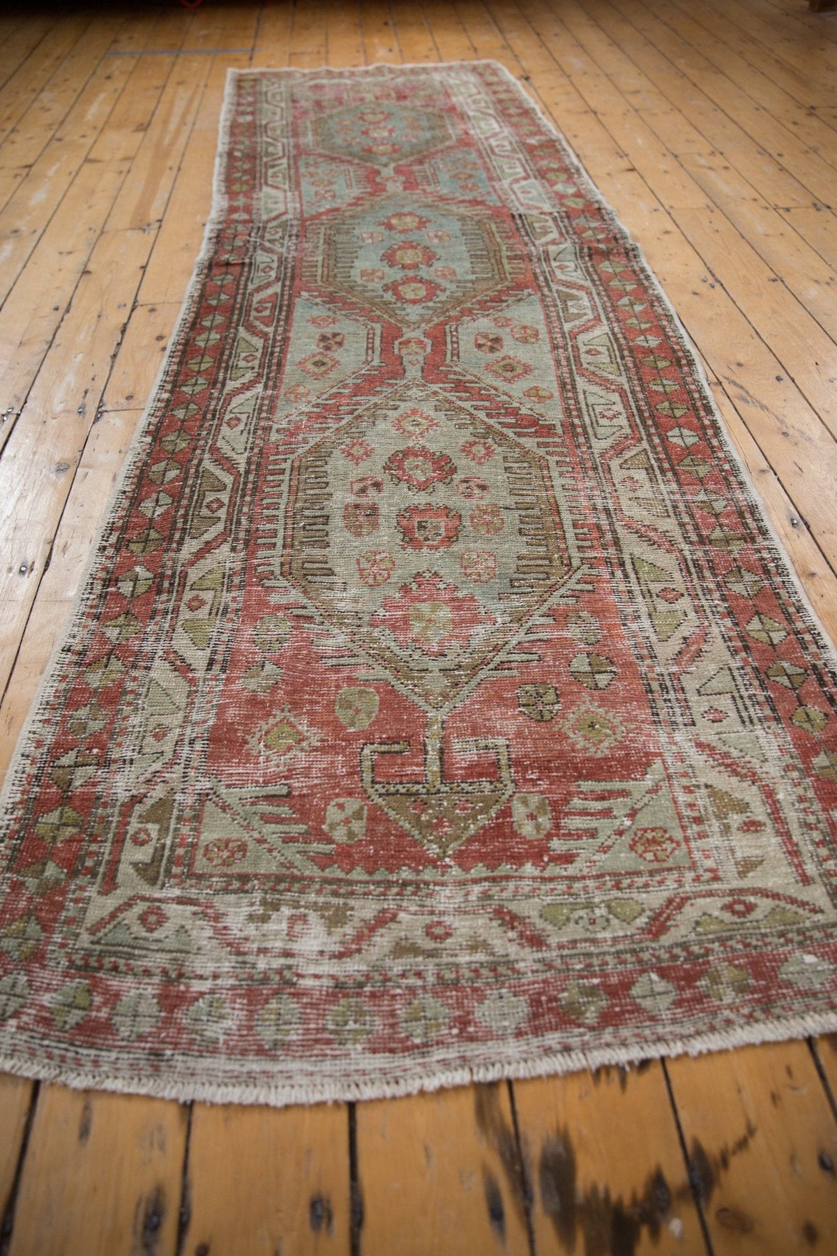 3.5x11 Vintage Distressed Heriz Rug Runner