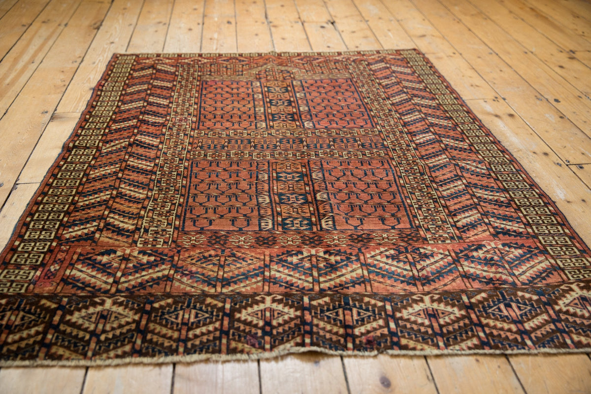 4x5 Antique Turkmen Square Rug