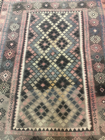 Persian Kurdish Kilim Rug 8x10, Large Flatweave Tribal Bohemian Rug, Vintage Zarand Kilim