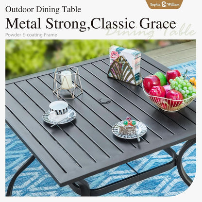 Patio Table And Chairs Set Black 37 Inch Square Table For 4