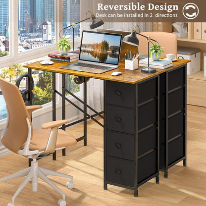 Rustic Brown Home Office Computer Desk With Fabric Drawers