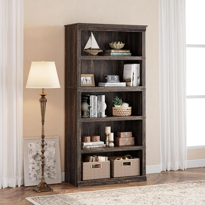 Farmhouse Cherry Bookcase 71 Inch Tall Sturdy Open Shelving
