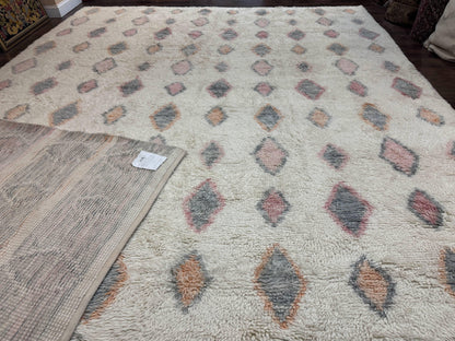 Large Modern Contemporary Indian Shag Rug 11x14, Ivory, Handmade Wool Carpet