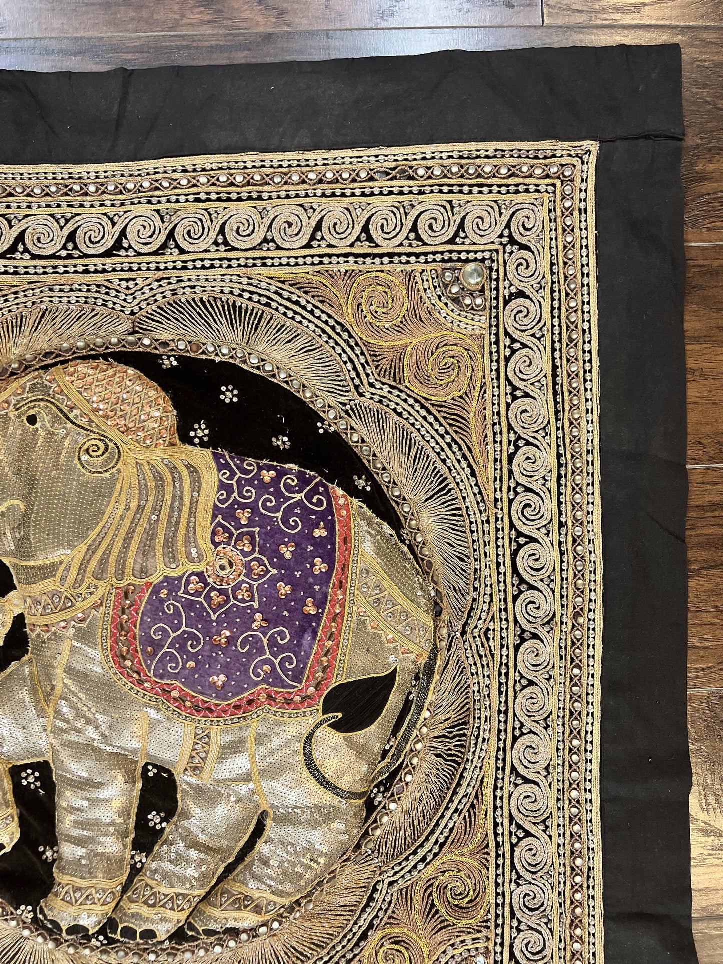 Indian Embroidery 3x3, Elephant Design, Detailed Needlepoint, Beadwork