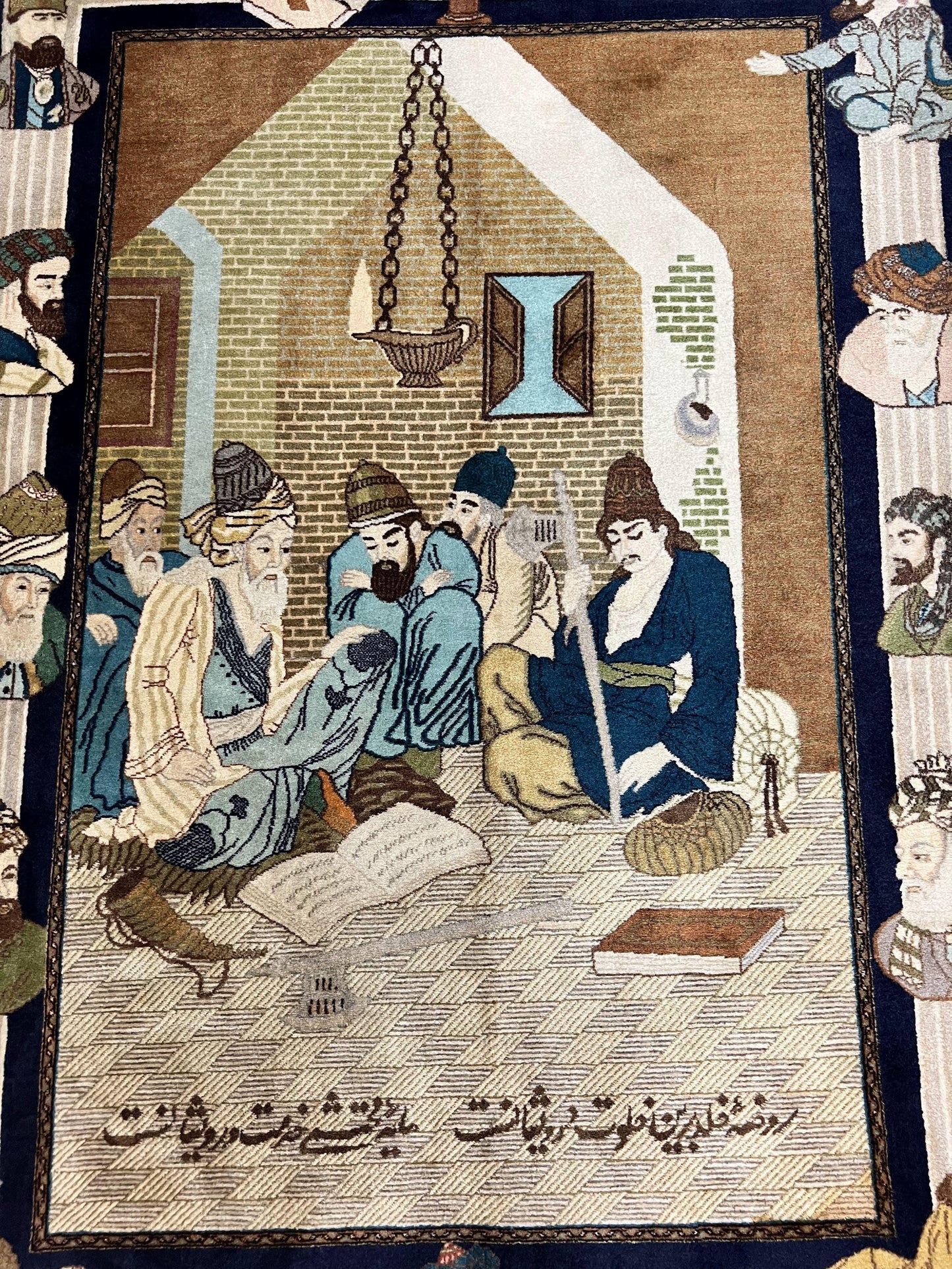 Persian Tabriz Pictorial Rug 3x5, Wall Hanging Carpet, Very Fine 60 Raj 475 KPSI, Hand Knotted Vintage Semi Antique, Wool, Persian Poetry