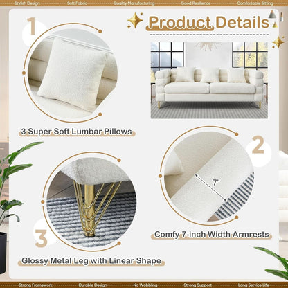 Two Piece Living Room Sofa Set White Teddy Boucle With Loveseat And Three Seater Deep Seat Cushioned Upholstered Sofa
