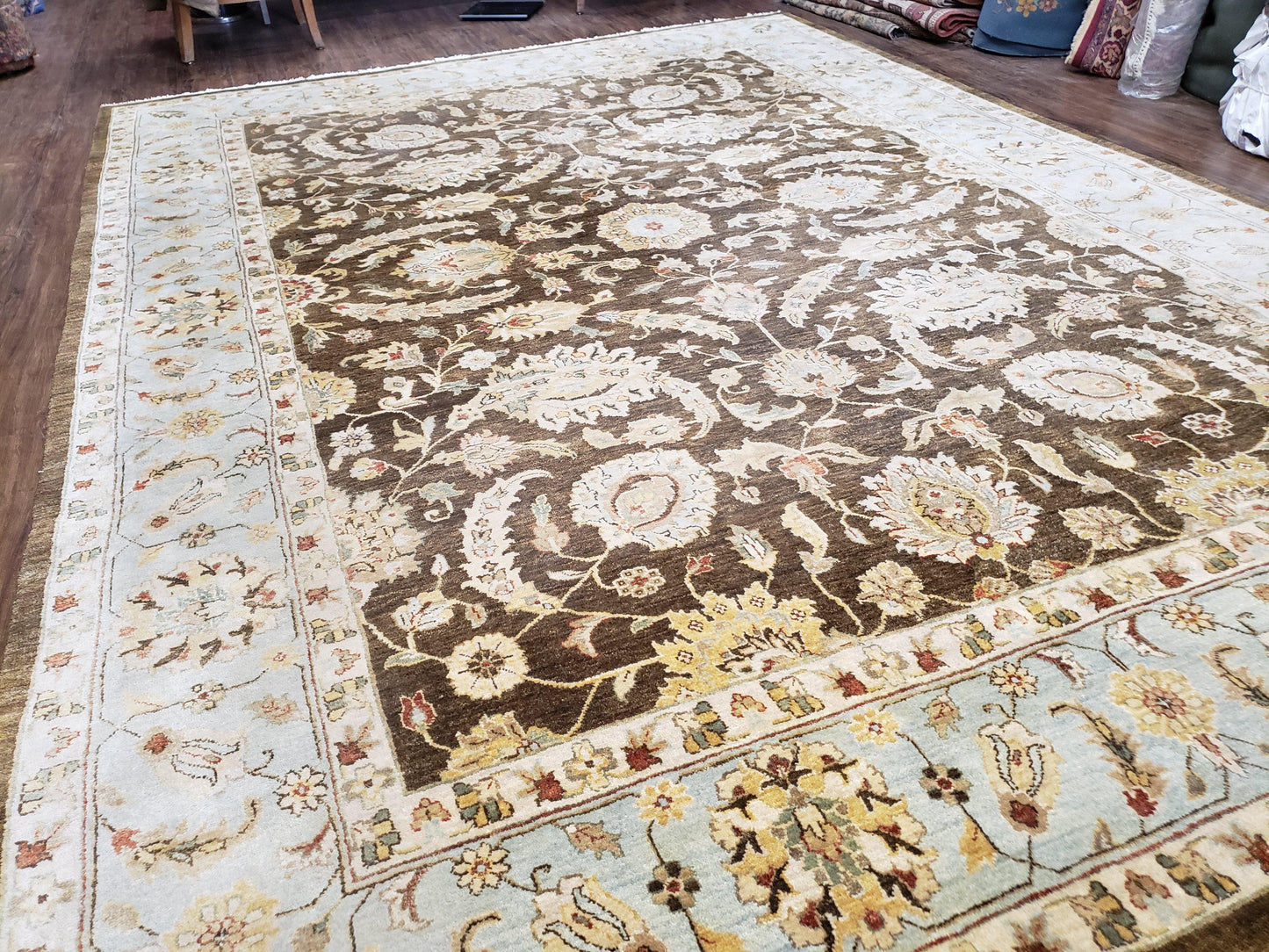 9x12 Vintage Handmade Wool Rug Carpet Indo Mahal Oushak Nice Brown Blue