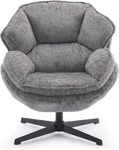 Gray Swivel Upholstered Accent Chair With Metal Legs
