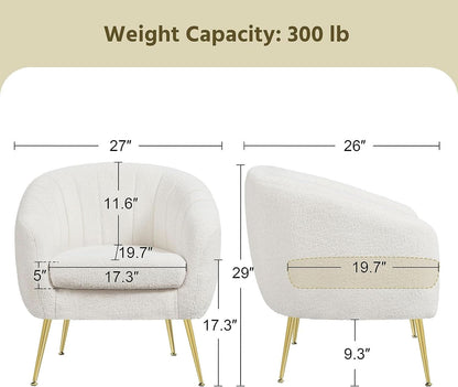 Ivory Boucle Upholstered Accent Chair Removable Cushion