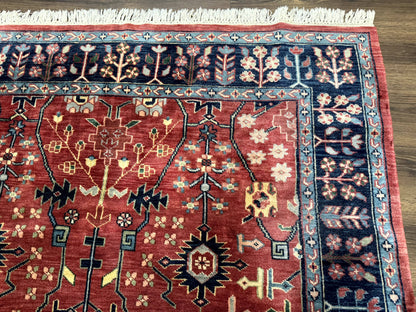 Indo Persian Heriz Serapi Rug 6x8, Rust Red and Navy Blue, Allover Pattern