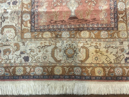 Silk Indian Kayseri Rug 4x6, Haji Jalili Design, Vintage Rug