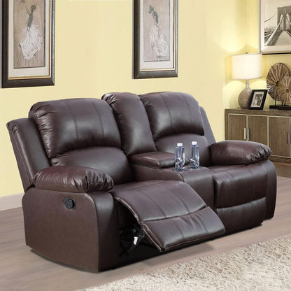 Manual Leather Recliner Sofa Set Brown For Living Room