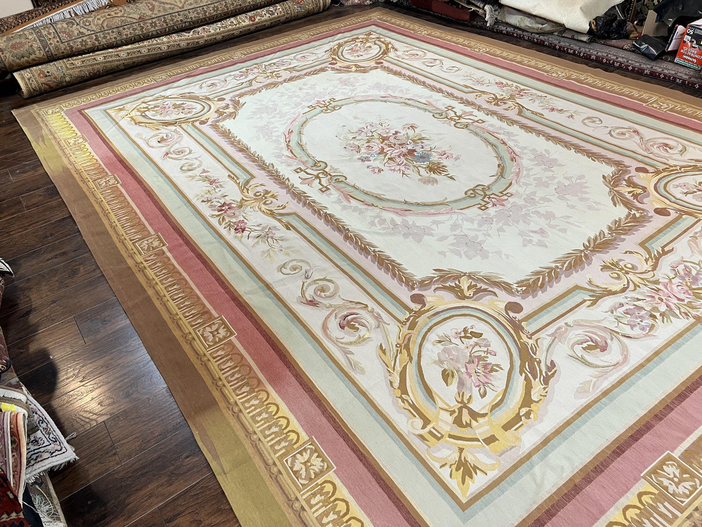 Large Aubusson Rug 11x15, Oversized Gallery Palace Size Flatweave Savonnerie Carpet 11 x 15 ft, Wool Handmade Vintage Elegant European