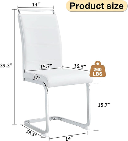 White PU Leather Dining Chair Set High Back Upholstered