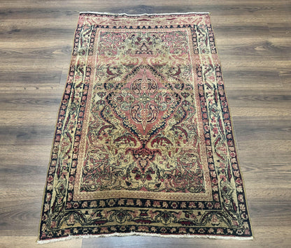 Antique Persian Lavar Rug 3x5, Persian Kerman Rug, Traditional Persian Carpet