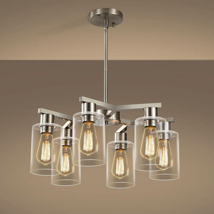 6 Light Farmhouse Brushed Nickel Pendant Chandelier
