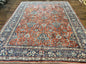 Persian Sarouk Rug 9x12, Red and Dark Blue Floral Allover Antique Persian Carpet, Handmade Wool Qazvin Rug