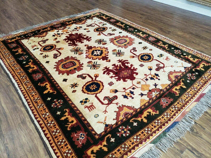 5' X 6' Vintage Handmade Knotted Turkish Kazak Pattern Wool Rug Bohemian Boho Interior Design