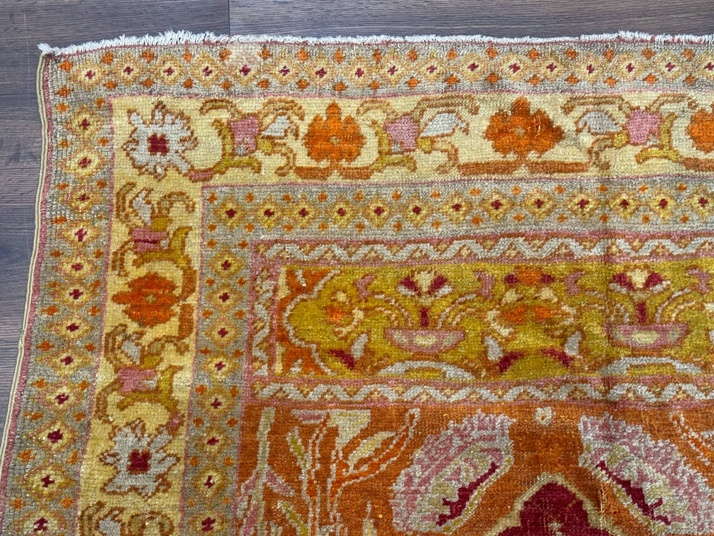 Antique Turkish Prayer Rug 4x6, Red and Golden Mustard, Mihrab Design, Anatolian Carpet